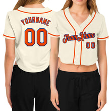 Load image into Gallery viewer, Custom Women's Cream Orange-Royal V-Neck Cropped Baseball Jersey
