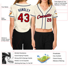 Laden Sie das Bild in den Galerie-Viewer, Custom Women's Cream Red-Navy V-Neck Cropped Baseball Jersey