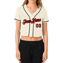 Загрузить изображение в средство просмотра галереи, Custom Women's Cream Red-Black V-Neck Cropped Baseball Jersey