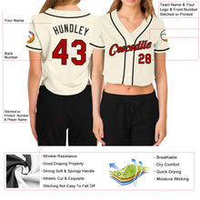 Загрузить изображение в средство просмотра галереи, Custom Women's Cream Red-Black V-Neck Cropped Baseball Jersey