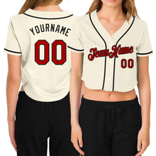 Загрузить изображение в средство просмотра галереи, Custom Women's Cream Red-Black V-Neck Cropped Baseball Jersey