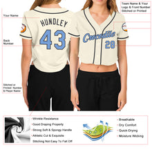 Загрузить изображение в средство просмотра галереи, Custom Women's Cream Light Blue-Steel Gray V-Neck Cropped Baseball Jersey
