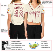 Загрузить изображение в средство просмотра галереи, Custom Women's Cream Cream-Crimson V-Neck Cropped Baseball Jersey