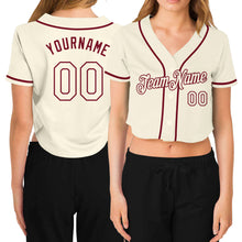 Загрузить изображение в средство просмотра галереи, Custom Women's Cream Cream-Crimson V-Neck Cropped Baseball Jersey