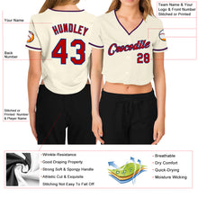 Загрузить изображение в средство просмотра галереи, Custom Women's Cream Red-Royal V-Neck Cropped Baseball Jersey
