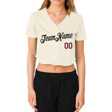 Загрузить изображение в средство просмотра галереи, Custom Women's Cream Black-Crimson V-Neck Cropped Baseball Jersey