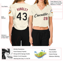 Загрузить изображение в средство просмотра галереи, Custom Women's Cream Black-Crimson V-Neck Cropped Baseball Jersey