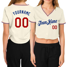 Загрузить изображение в средство просмотра галереи, Custom Women's Cream Red-Royal V-Neck Cropped Baseball Jersey
