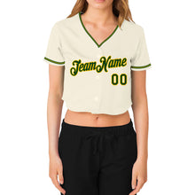 Загрузить изображение в средство просмотра галереи, Custom Women's Cream Green-Gold V-Neck Cropped Baseball Jersey