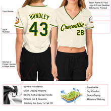 Загрузить изображение в средство просмотра галереи, Custom Women's Cream Green-Gold V-Neck Cropped Baseball Jersey