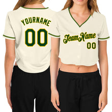 Загрузить изображение в средство просмотра галереи, Custom Women's Cream Green-Gold V-Neck Cropped Baseball Jersey
