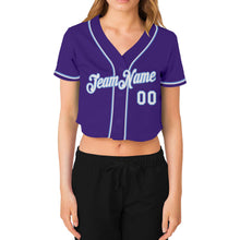 Загрузить изображение в средство просмотра галереи, Custom Women's Purple White-Light Blue V-Neck Cropped Baseball Jersey