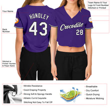 Загрузить изображение в средство просмотра галереи, Custom Women's Purple White-Black V-Neck Cropped Baseball Jersey