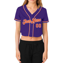 Загрузить изображение в средство просмотра галереи, Custom Women's Purple Orange-White V-Neck Cropped Baseball Jersey