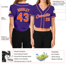 Загрузить изображение в средство просмотра галереи, Custom Women's Purple Orange-White V-Neck Cropped Baseball Jersey