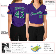 Загрузить изображение в средство просмотра галереи, Custom Women's Purple Kelly Green-White V-Neck Cropped Baseball Jersey
