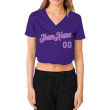 Загрузить изображение в средство просмотра галереи, Custom Women's Purple Light Blue-Pink V-Neck Cropped Baseball Jersey