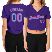Загрузить изображение в средство просмотра галереи, Custom Women's Purple Light Blue-Pink V-Neck Cropped Baseball Jersey