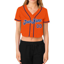Laden Sie das Bild in den Galerie-Viewer, Custom Women's Orange Royal-White V-Neck Cropped Baseball Jersey