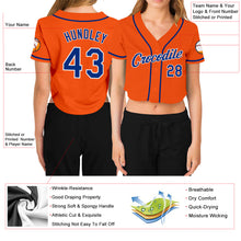 Laden Sie das Bild in den Galerie-Viewer, Custom Women's Orange Royal-White V-Neck Cropped Baseball Jersey