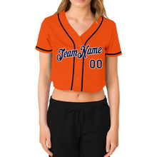Laden Sie das Bild in den Galerie-Viewer, Custom Women's Orange Navy-White V-Neck Cropped Baseball Jersey