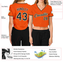 Load image into Gallery viewer, Custom Women's Orange Black Old Gold-White V-Neck Cropped Baseball Jersey