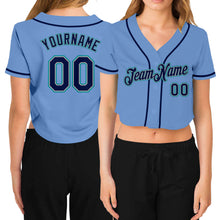 Загрузить изображение в средство просмотра галереи, Custom Women's Light Blue Navy Gray-Aqua V-Neck Cropped Baseball Jersey