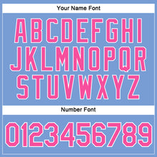 Load image into Gallery viewer, Custom Women's Light Blue Pink-White V-Neck Cropped Baseball Jersey