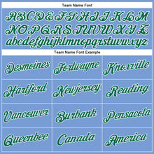 Laden Sie das Bild in den Galerie-Viewer, Custom Women's Light Blue Kelly Green-White V-Neck Cropped Baseball Jersey