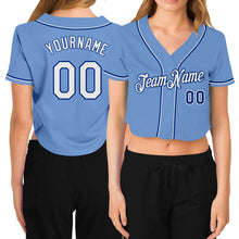 Загрузить изображение в средство просмотра галереи, Custom Women's Light Blue White-Royal V-Neck Cropped Baseball Jersey