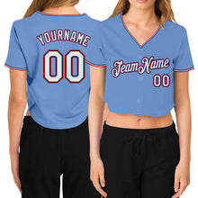 Загрузить изображение в средство просмотра галереи, Custom Women's Light Blue White Royal-Red V-Neck Cropped Baseball Jersey