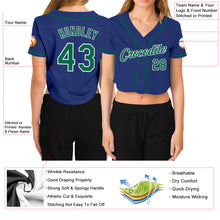 Загрузить изображение в средство просмотра галереи, Custom Women's Royal Kelly Green-White V-Neck Cropped Baseball Jersey