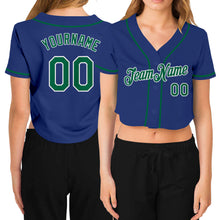 Загрузить изображение в средство просмотра галереи, Custom Women's Royal Kelly Green-White V-Neck Cropped Baseball Jersey