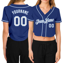Загрузить изображение в средство просмотра галереи, Custom Women's Royal White-Light Blue V-Neck Cropped Baseball Jersey
