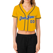 Загрузить изображение в средство просмотра галереи, Custom Women's Gold Royal-White V-Neck Cropped Baseball Jersey