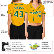 Загрузить изображение в средство просмотра галереи, Custom Women's Gold Kelly Green-White V-Neck Cropped Baseball Jersey
