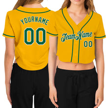 Загрузить изображение в средство просмотра галереи, Custom Women's Gold Kelly Green-White V-Neck Cropped Baseball Jersey