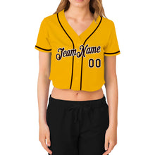 Загрузить изображение в средство просмотра галереи, Custom Women's Gold Brown-White V-Neck Cropped Baseball Jersey