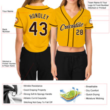 Загрузить изображение в средство просмотра галереи, Custom Women's Gold Brown-White V-Neck Cropped Baseball Jersey