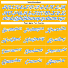 Загрузить изображение в средство просмотра галереи, Custom Women's Gold Light Blue-White V-Neck Cropped Baseball Jersey