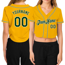 Загрузить изображение в средство просмотра галереи, Custom Women's Gold Green-White V-Neck Cropped Baseball Jersey