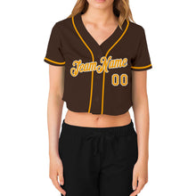 Загрузить изображение в средство просмотра галереи, Custom Women's Brown Gold-White V-Neck Cropped Baseball Jersey