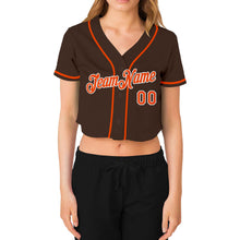 Laden Sie das Bild in den Galerie-Viewer, Custom Women's Brown Orange-White V-Neck Cropped Baseball Jersey