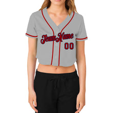Загрузить изображение в средство просмотра галереи, Custom Women's Gray Red-Navy V-Neck Cropped Baseball Jersey