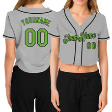 Загрузить изображение в средство просмотра галереи, Custom Women's Gray Neon Green-Black V-Neck Cropped Baseball Jersey