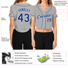 Загрузить изображение в средство просмотра галереи, Custom Women's Gray Royal-White V-Neck Cropped Baseball Jersey
