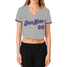 Загрузить изображение в средство просмотра галереи, Custom Women's Gray Royal White-Red V-Neck Cropped Baseball Jersey