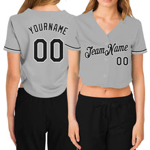 Загрузить изображение в средство просмотра галереи, Custom Women's Gray Black-White V-Neck Cropped Baseball Jersey