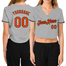 Загрузить изображение в средство просмотра галереи, Custom Women's Gray Orange-Black V-Neck Cropped Baseball Jersey