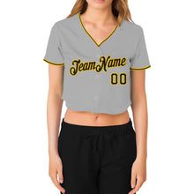 Загрузить изображение в средство просмотра галереи, Custom Women's Gray Black-Gold V-Neck Cropped Baseball Jersey